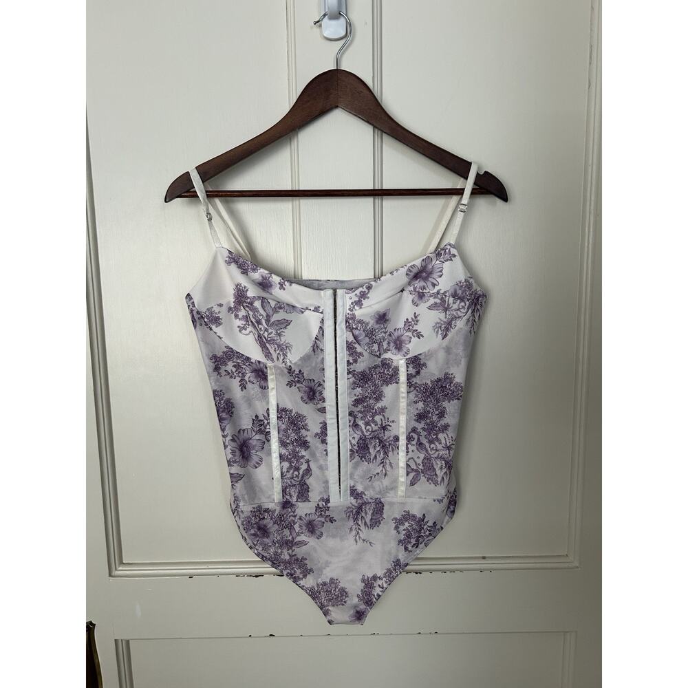 Intimately Free People Floral Corset Bodysuit Womens Size XL Purple White NWT